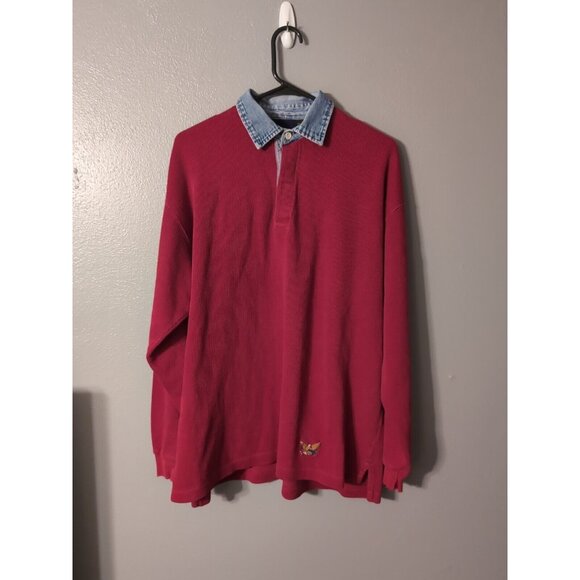 American Eagle Outfitters Other - American Eagle Red Vintage Long Sleeve Polo Men's Size M READ